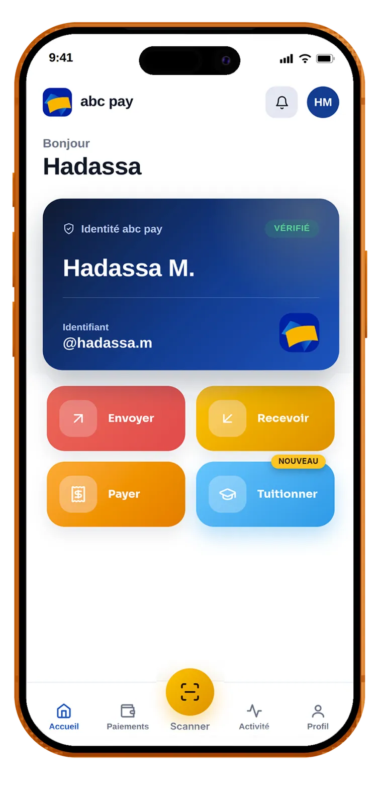 L'application abc pay ouverte sur un téléphone